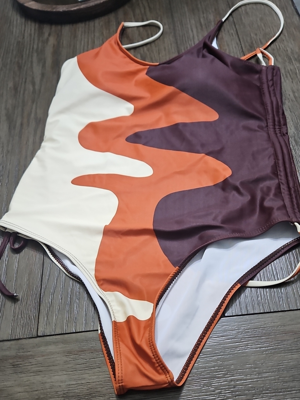 One-Piece Swimsuit in Cream, Orange & Brown